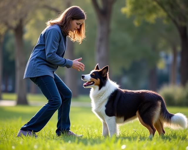 Adiestradora enseñando a un border collie en Madrid